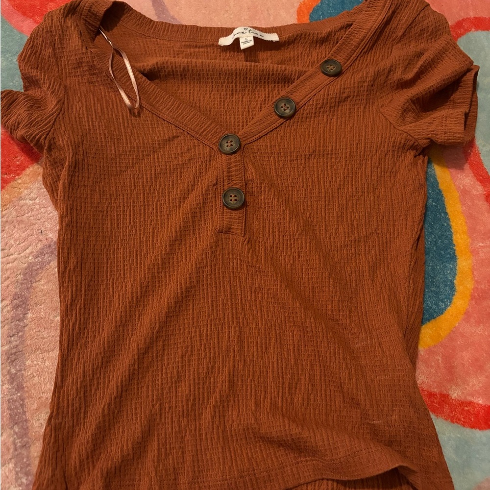 Women's DARK ORANGE  Button-Detail Top